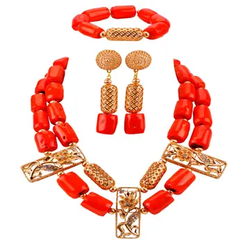 

New Fashion African Beads Jewelry Set Nigerian Wedding Coral Beads Necklace Gold Bridal Jewelry Sets CBS44