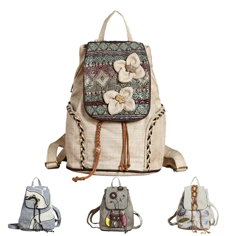 Coofit винтажный женский рюкзак ретро племя цветочные цветы холщовый для девочек