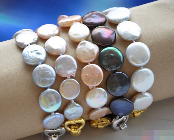 

FREE SHIPPING>>>@@ 1056 wholesale 8" coin freshwater pearl bracelet 5pcs