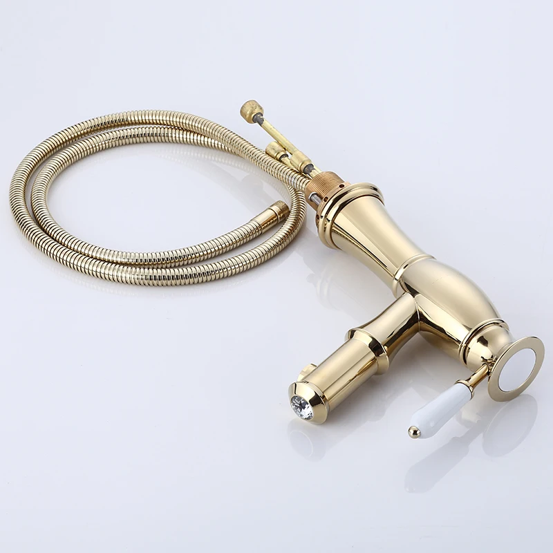 Bathroom Basin Faucets Gold Brass Pull Out Sink Faucet Shower Antique Creamic Single Hole Handle Hot and Cold Water Mixer Taps Bathroom Basin Faucets Gold Brass Pull Out Sink Faucet Shower Antique Creamic Single Hole Handle Hot and Cold Water Mixer Taps