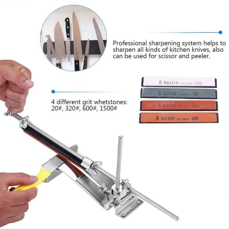 Точилка для ножей Профессиональная Нержавеющая сталь кухонная система заточки инструменты Регулируемый свободный угол лезвия с 4 камнями точильный камень
