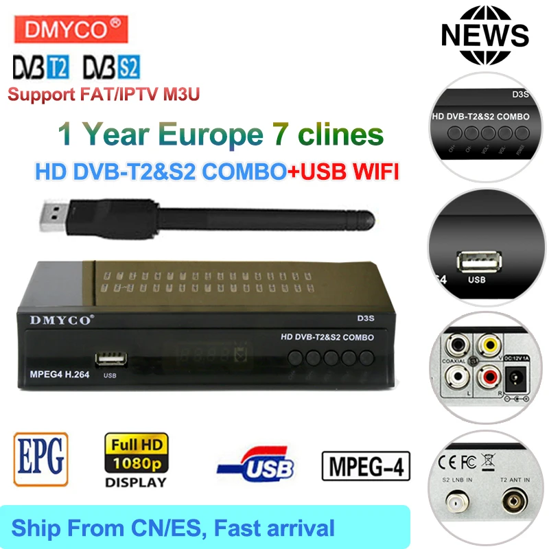 

DVB-T2 dvb S2 Satellite TV Receiver receptor Combo H.264 MPEG-2/4 TV Tuner satellite receiver 1 Year Europe channels iptv m3u