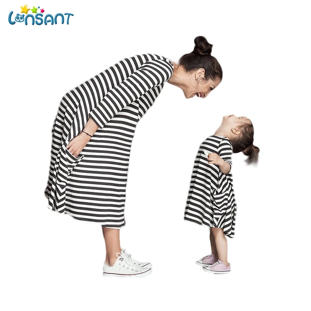 

LONSANT Mom Mother and Daughter Dresses Family Matching Clothes Look Outfits madre e hija ropa Stripe Summer Dress Dropshipping
