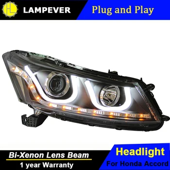 

Lampever For Honda Accord Led Headlights 2008-2012 Head Lamp Double U Angel eye led DRL front light Bi-Xenon Lens xenon HID KITS