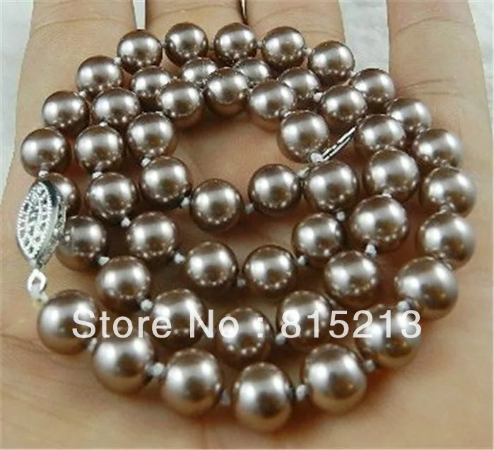 FREE SHIPPING&gt@@&gt N74 8mm Silver Champagne South Sea Shell Pearl Necklace 18&quot AAA+ | Украшения и аксессуары