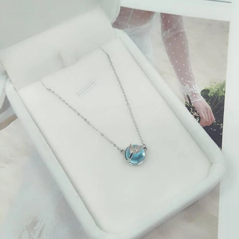 Ruifan, 925 пробы, серебряная цепочка, ожерелье s, для женщин, для девушек, синий кристалл, Русалка, пузырь, подвеска, ожерелье, подарок для девушки YNC040 - Цвет камня: blue