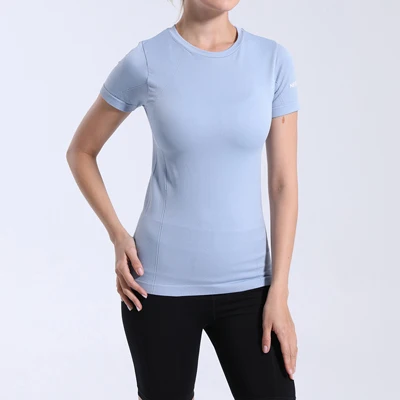 Женская футболка, спортивный топ для спортзала, футболка, быстросохнущая, для тренировок, бега, фитнеса, спортивная одежда, для тренировок, короткий рукав, для бега, для женщин, для йоги, топы - Цвет: Blue