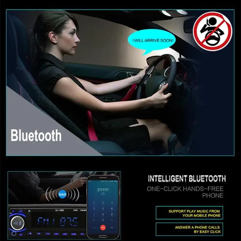 1Pcs LCD Screen Bluetooth Car Stereo In Dash MP3 Audio Player FM Radio AUX Input FM/USB/radio Remote Control For phone Car Audio
