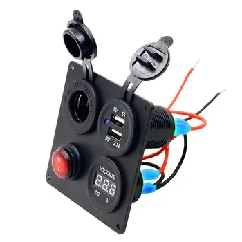 

AU Dual USB Charger+Voltmeter +12V Dual USB Socket + Switch 4 Hole Panarine Car Truck Mental Power Socket ON-OFF Button Switch