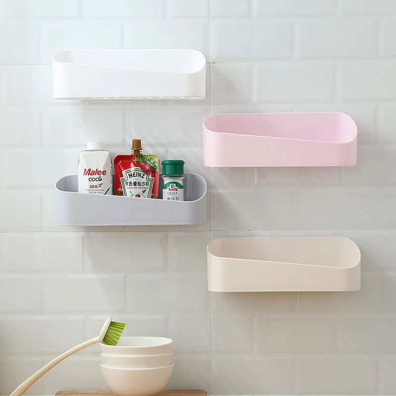 Bathroom Storage Rack Shower Shelf Plastic Home Decoration Free Punching Wall mount Organizer Kitchen Bathroom Accessories (7)