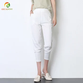 

Trousers For Women 2019 Fashion Black Chiffon High Waist Ankle-Length Pants Plus Size S-3XL Elastic Pleated Female Harem Pants