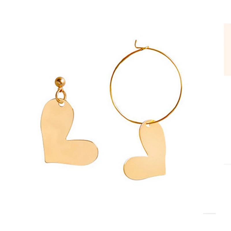

Hot Metal Long Romantic Heart Pendant Earrings Asymmetrical Exaggerated Earrings Wholesale Cheap Jewelry Fashion, Item NO.: E137