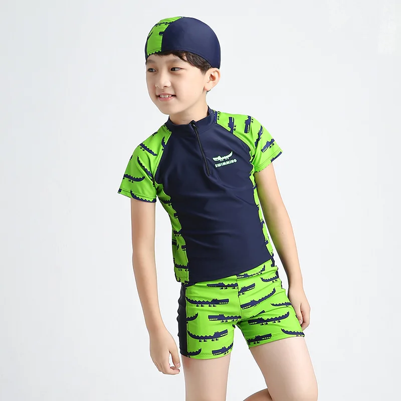 

Short Sleeves (UPF50+) Girls Boys Swimsuit Crocodile Swimwear Baby Boys Teenagers Rush Guard Children Swimming Suit