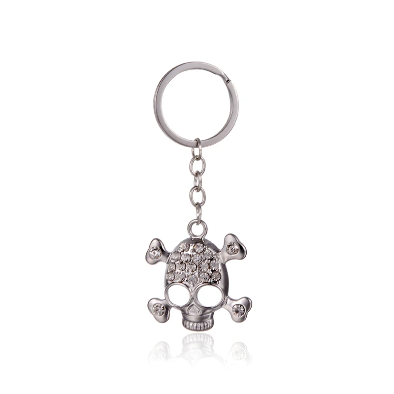 

SUKI Punk Gothic Skeleton Hallowmas Funny Crystal Paved Skull Key Chain for Boys Men Purse Bag Pendant Car llaveros Key Rings
