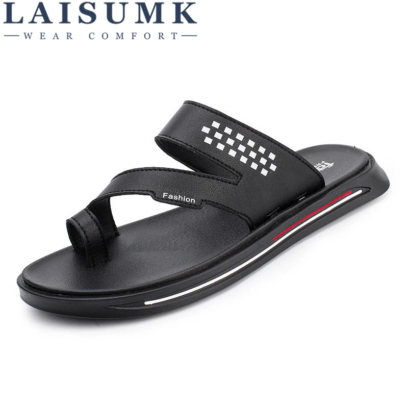 

LAISUMK Brand New Fashion Summer Sandals Beach Breathable Men Sandals Leather Men's Sandal Man Causal Shoes Big Size 38-46