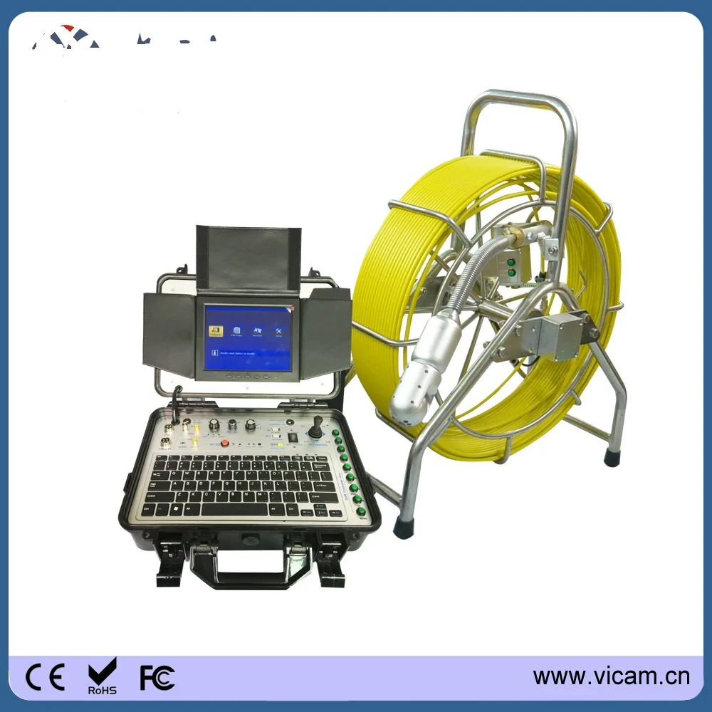 360 rotation 60m fiberglass rod cable reel push camera sewer drain pipe