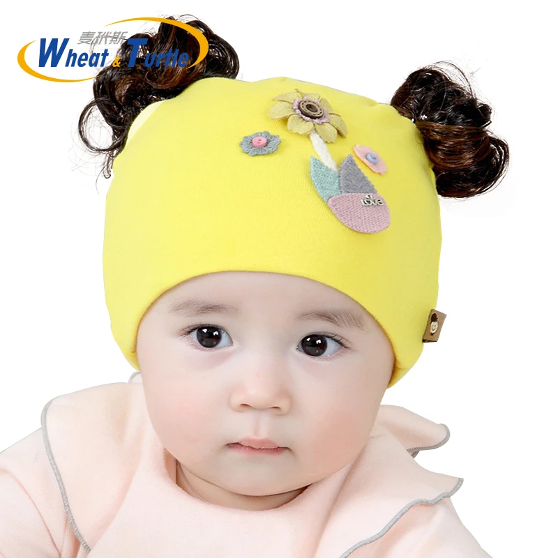 Newborn Baby Hat Faux Fake Hair Beanie Hats Cotton Solid Hat for Baby