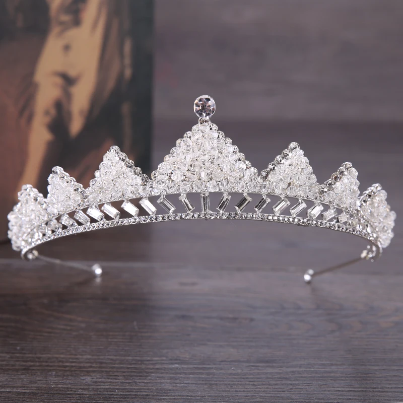 

Nice Bridal Rhinestone Crystal Tiara Crown Silver Baroque Wedding Accessories Queen King Head Crown Princess Pageant Party
