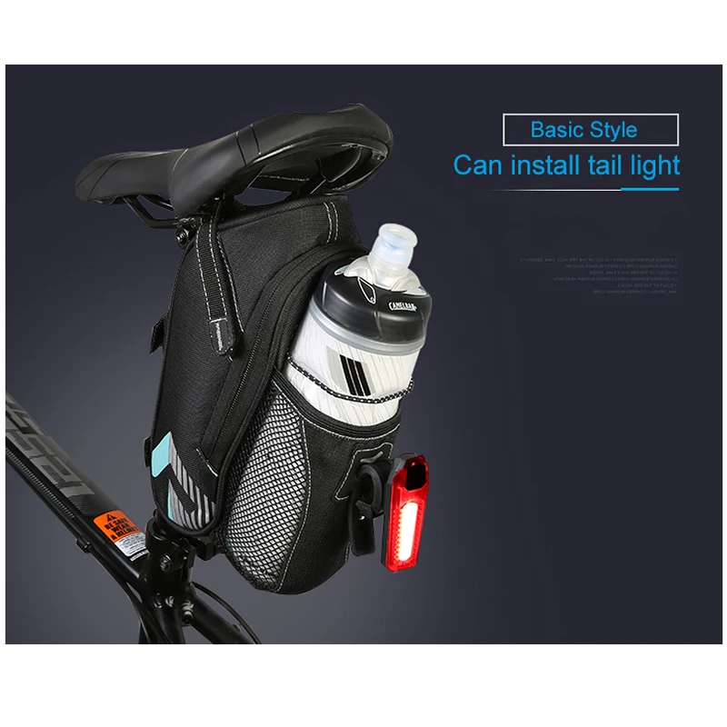 Discount ROSWHEEL Bicycle Saddle Bag Outdoor Cycling Mountain Bike Back Rainproof  Seat Tail Pouch Maintenance Tool Bags with taillight 1