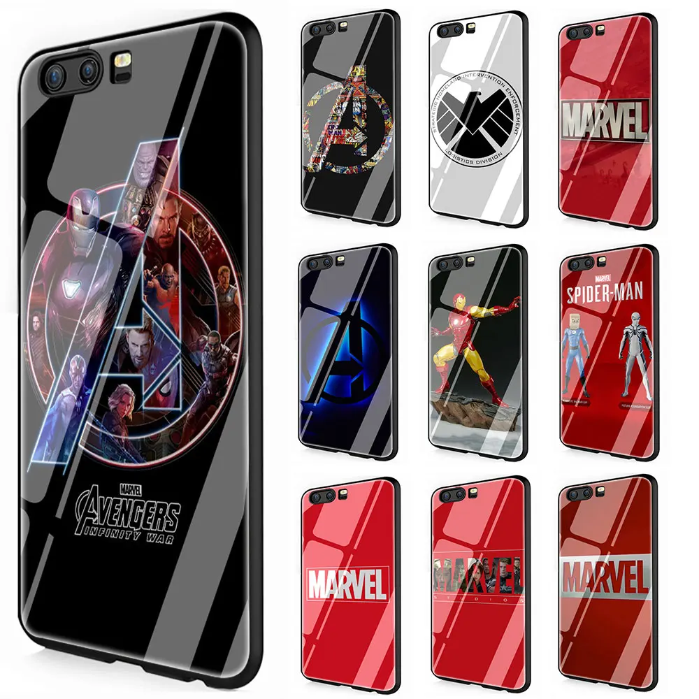 

Luxury Marvel Comics logo Tempered Glass Cover Case for Huawei P10 P20 30 Mate 20 Honor 9 10 Lite Pro 7A 8X P Smart