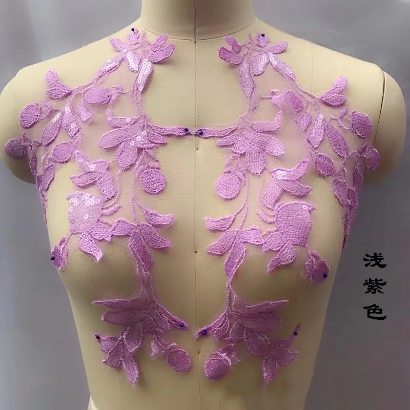 

2pcs Lace Applique Embroidered Sequins Lace Floral Patches DIY Neck Collar Lace Sewing Craft Decoration Red Ivory Light Purple