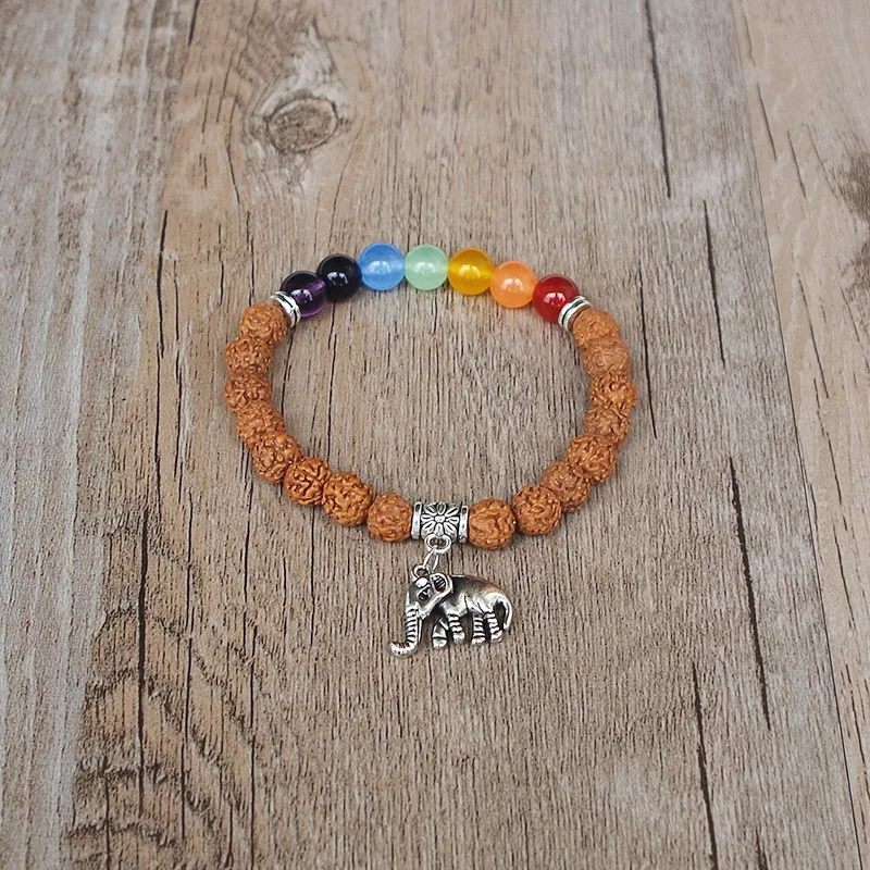 Originali Fatti A Mano Preghiera Rudraksha Elephant Mala Chakra Braccialetto Yoga Guarigione Sette Chakra Charm Bracciale Strand Beaded