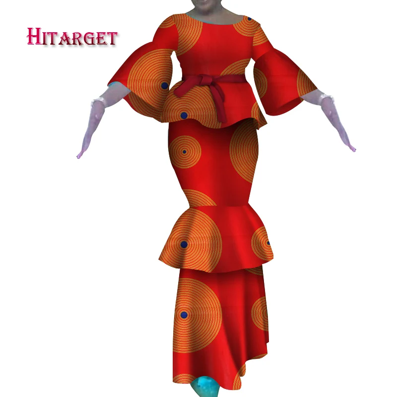 Африканские платья для женщин 2 шт. костюм топ+ юбка настраиваемые Дашики воск печати хлопок Hitarget африканские платья для женщин WY3690