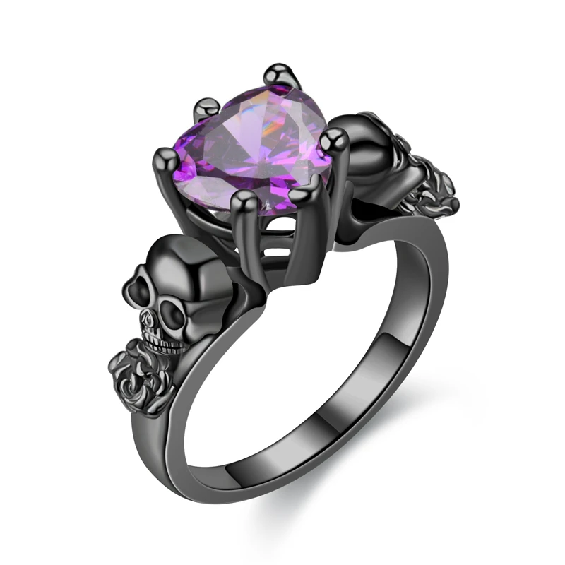

Vintage Gothic Skull Rose Color Rings for Women Girl Fashion Engagement Heart Crystal Ring Jewelry Gift