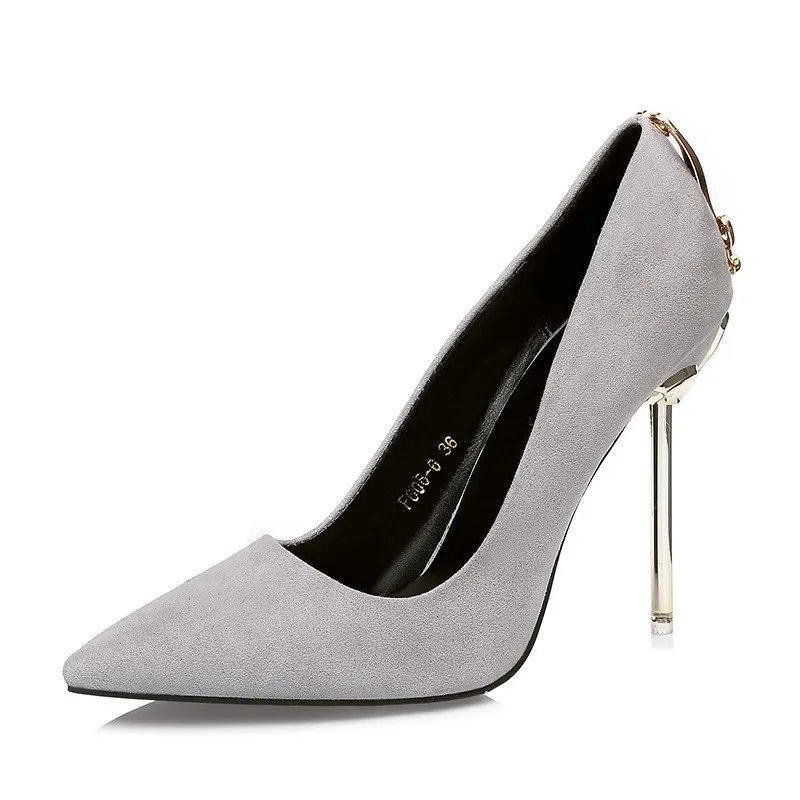 

2019 spring and autumn new Korean version of pointed high heels nightclub sexy metal with women's shoes gray ljj 0510