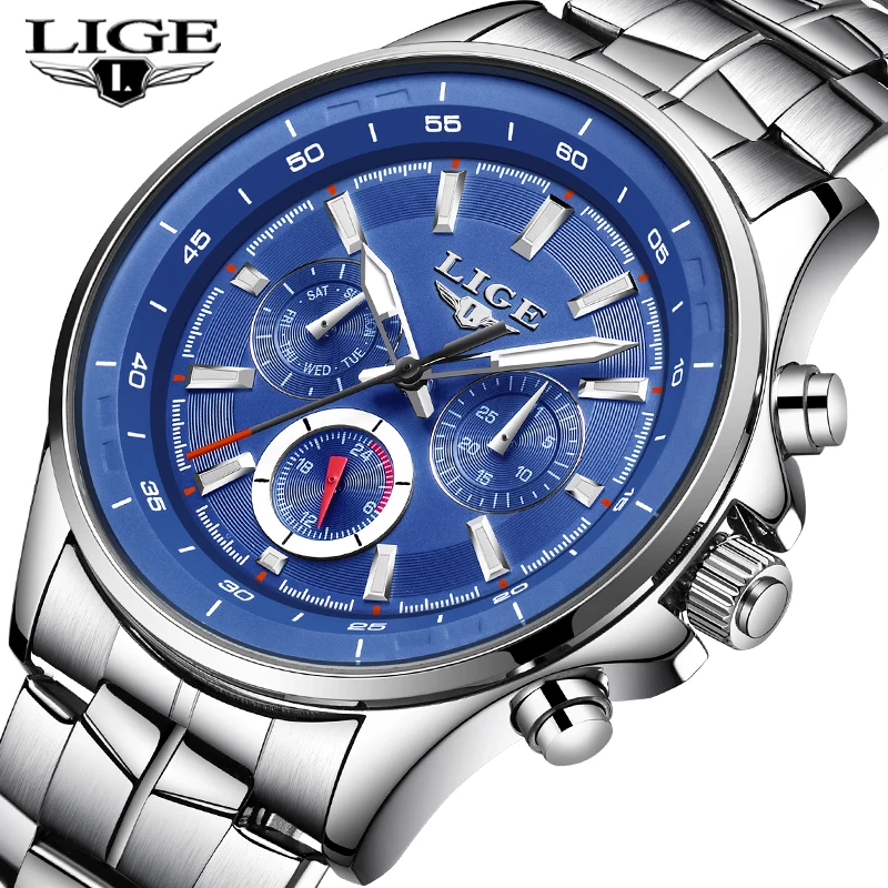 

Relogio Masculino LIGE Men Watch Chronograph Top Luxury Brand Watches Mens Waterproof Business Casual Sport Quartz Watch + Box