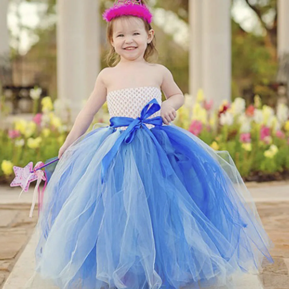 

Hot Sale Gorgeous Royal Blue Turquoise Girl Evening Dress with Bow Shoulderless Girl Dress For Birthday Photograp Customize