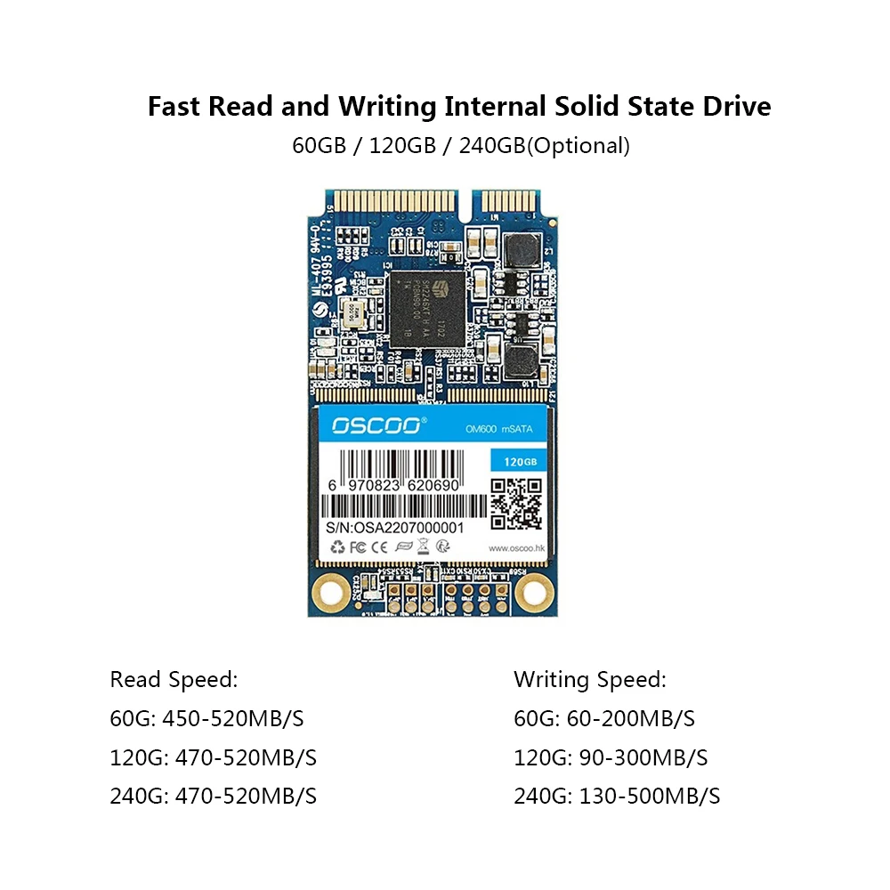 OSCOO Внутренний твердотельный диск SSD 60 ГБ 120 ГБ 240 ГБ mSATA 6 ГБ/сек. Мини SSD диск для ноутбук настольных компьютеров хранения gamer