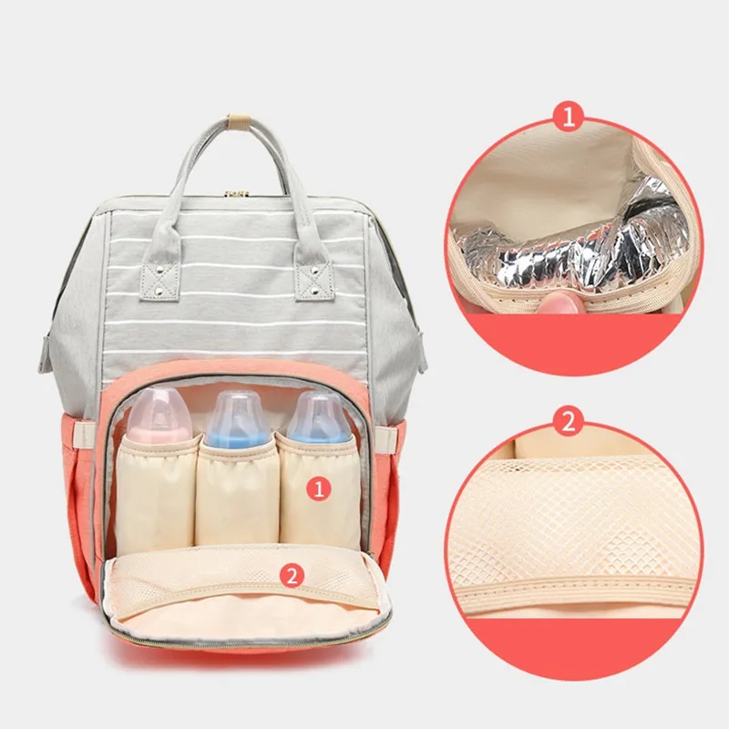 Aliexpress Newborn Baby Gift  Striped Patchwork Color Double Roots Shoulder Diaper Bag Mummy Maternity Nappy Bag Large Capacity10