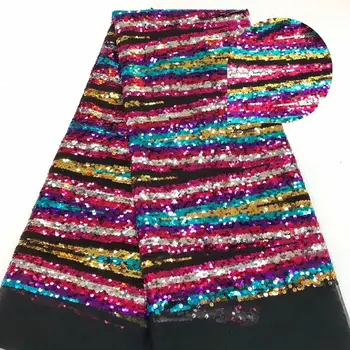 

2019 Latest Nigerian Sequins Laces Fabrics Multicolor Tulle African Laces Fabric Wedding Dress French Lace Material 5yards/lot