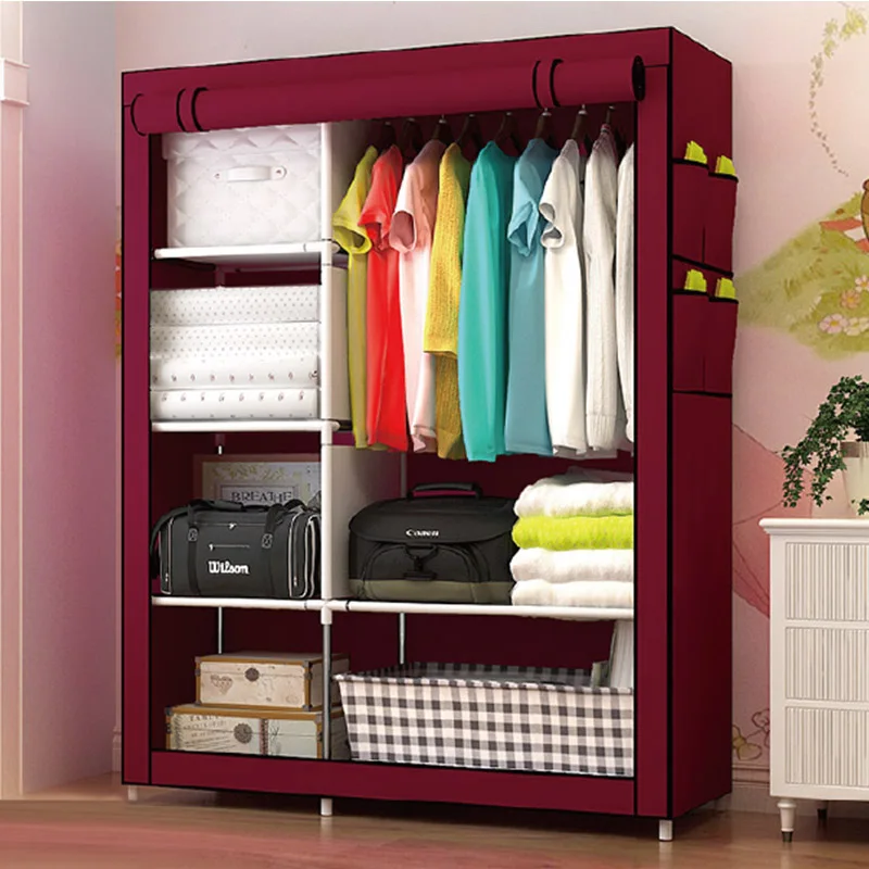 Kaidi платяной шкаф система для хранения одежды каркасный шкаф Простой DIY нетканый Оксфордский многофункциональный шкаф складной переносная мебель в сборе стальная трубка Пылезащитный для хранения спальни - Цвет: Jujube