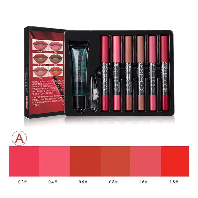 MENOW бренд макияж набор 6 kiss proof губная помада и точилка для карандашей и удалитель косметический набор водостойкий Макияж для губ K906