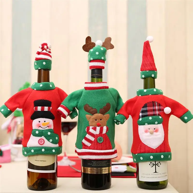 LUOEM Рождество Новогоднее украшение вина милый узор лося бутылка вина свитер-чехол с шляпой украшения для праздничного стола