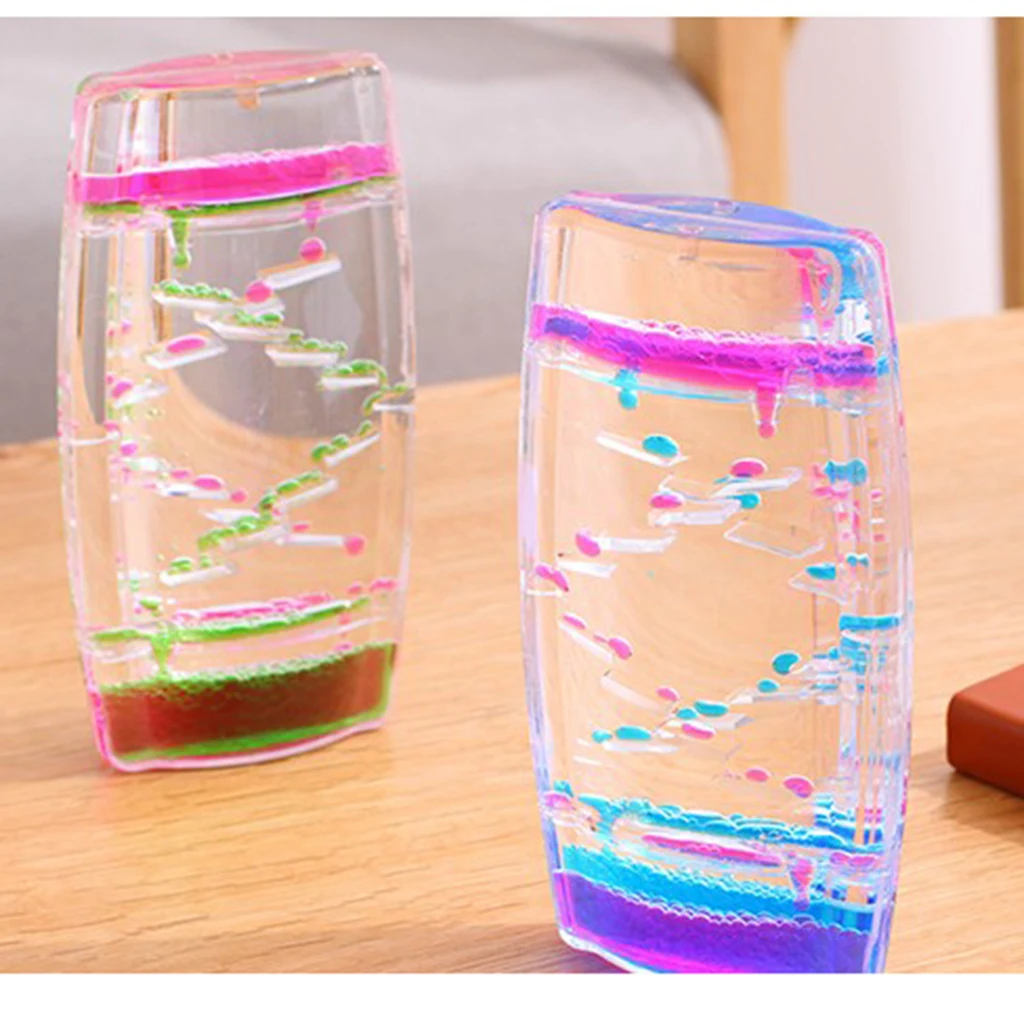  Acrylic Creative Square Floating Oil Liquid Bubble Motion Timer Hour Glass Ladder Home Desk Decor Random Color