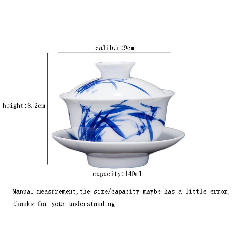 140 мл Цзиндэчжэнь ручной работы керамический гайвань сине-белая фарфоровая чашка ручная подглазурная роспись пиалы для чая Чайник Пуэр Чайная посуда
