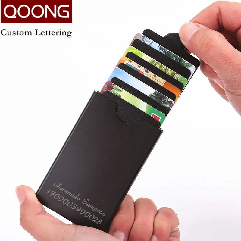 QOONG 2018 RFID Blocking Men Women Wallets Card Case Automatic Pop Up ID Credit Holder Pull-Down Cardholder KH1-028 |