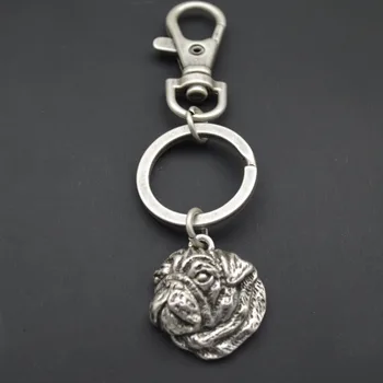 

wholesale animal Key chain Pug key chain small Lovely Pet key ring Anti-Silver Plated brithday gift 12pcs/lot