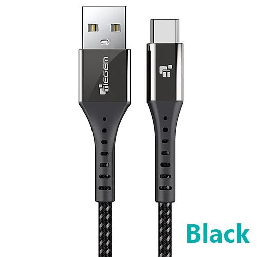 TIEGEM usb type-C кабель USB-C 3 a кабель для быстрой зарядки type-C кабель для синхронизации данных для samsung S8 S9 S10 Xiaomi mi9 note 7 8 9 шнур - Цвет: Черный