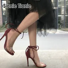 Sianie Tianie/ г. Новые летние женские босоножки на очень тонком высоком каблуке 11,5 см с перекрестными ремешками на щиколотке, прозрачные сандалии-гладиаторы из ПВХ