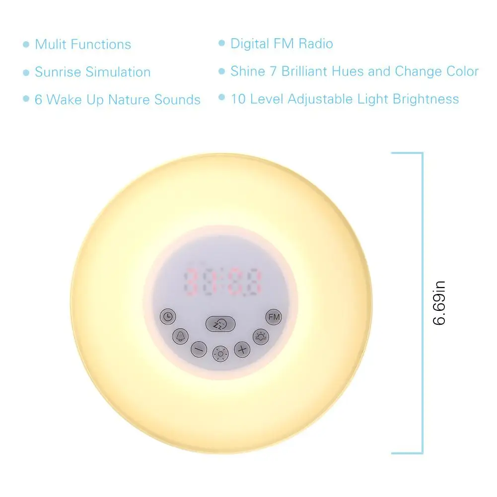 Sunrise Sunset LED Wake Up Lights сенсорный датчик цифровой будильник прикроватный ночник с fm