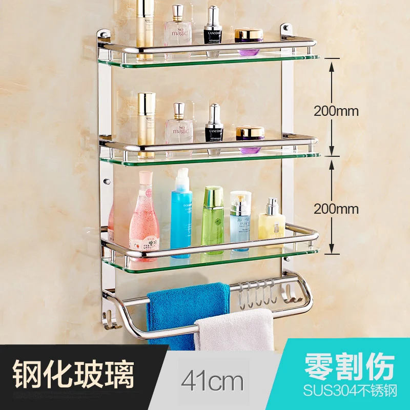 3 layers 41CM Стойка из нержавеющей стали, аксессуары для ванной комнаты, вешалка для полотенец, стеклянная полка для ванной комнаты, фурнитура для настенных подвесок LO58440 - Цвет: 3 layers 41CM