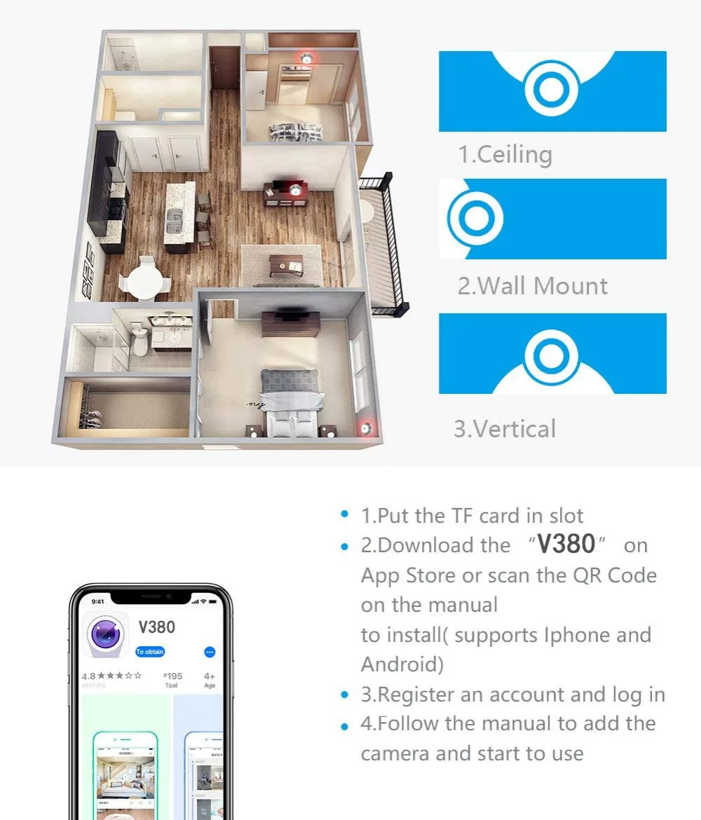 Kruiqi панорамный Wireles IP Камера Wi-Fi аудио-видео 3MP HD рыбий глаз Широкий формат Ночное видение VR видеонаблюдения, IP Камера