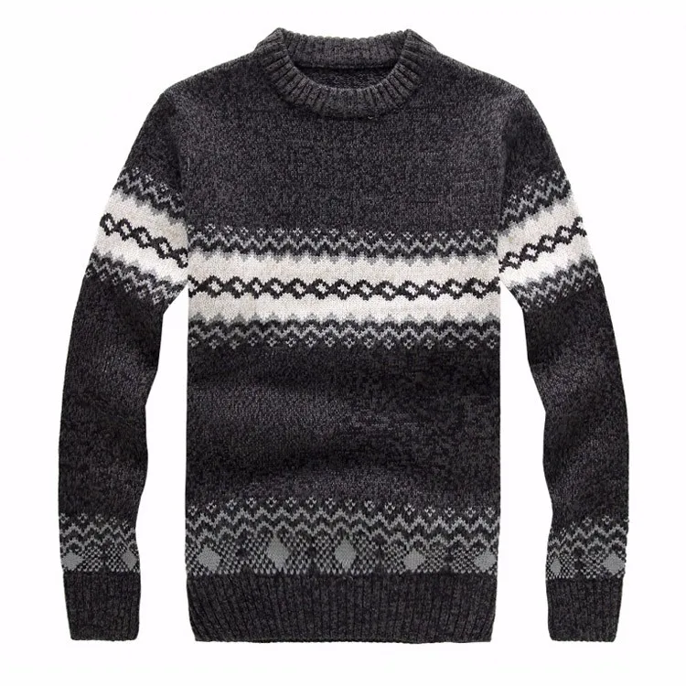 Новинка LetsKeep, мужской вязаный свитер с узорами, полосатый толстый пуловер, свитера, зимний Повседневный шерстяной свитер с круглым вырезом для мужчин, MA270