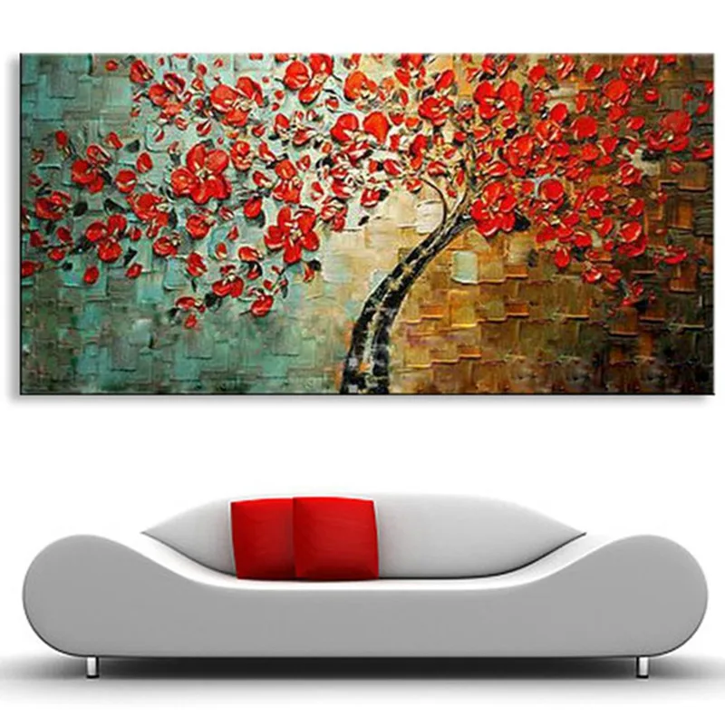 

Large Knife Red Flowers Paintings on Canvas Handpainted Abstract Bloom Flower Oil Paintings Home Decor Art Pictures Floral Gifts