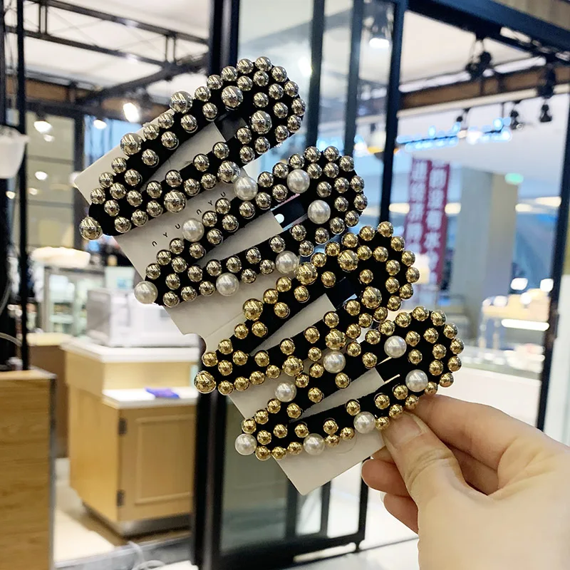 

Korea Women Simulated Pearl Hair Clips Water Drop Barrettes Hair Clip Crystal Metal Hollow Hair Accessories Handmade Jewelry A36
