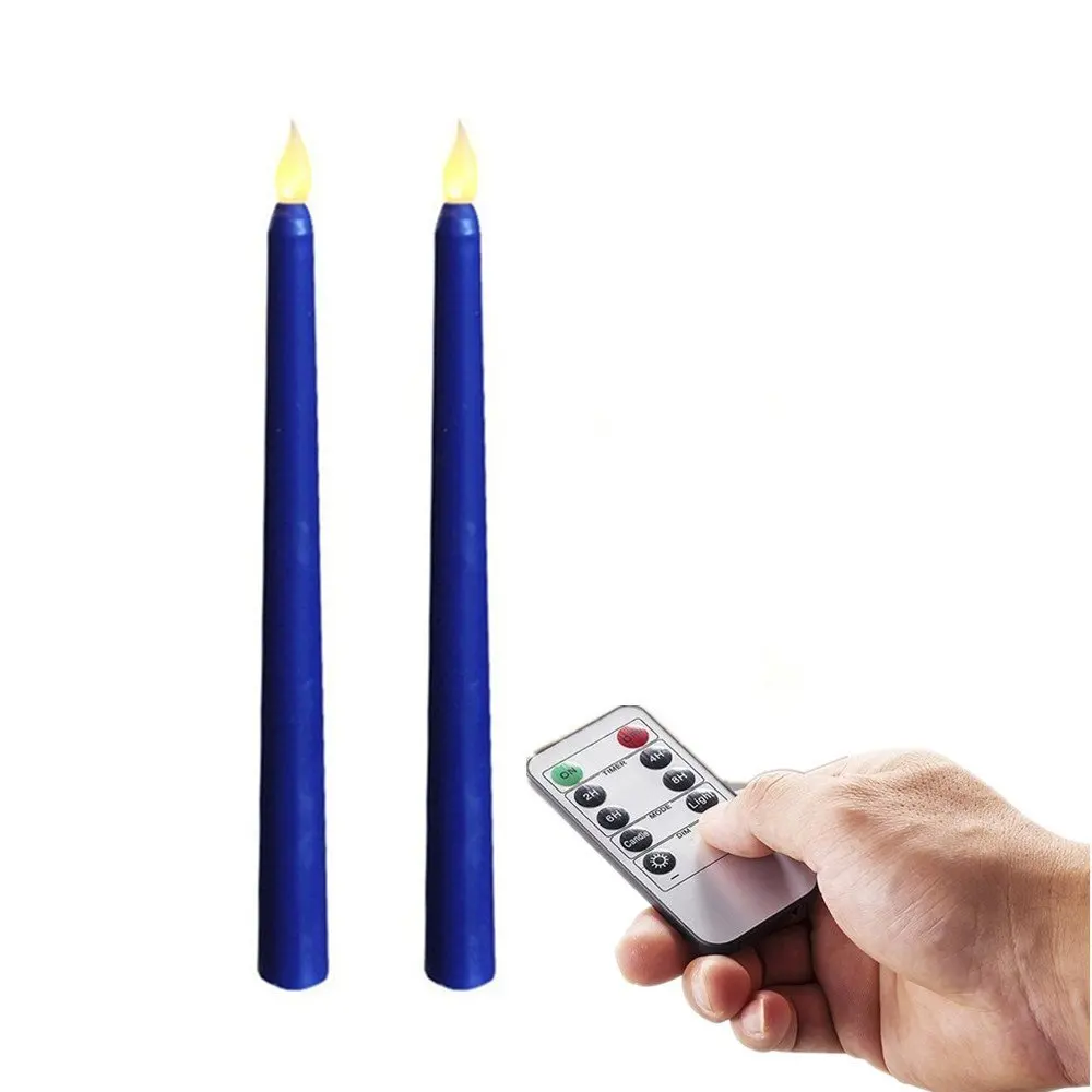 2Pcs Wedding Flameless Wax Vigil LED Taper Candles With 10 Key Remote